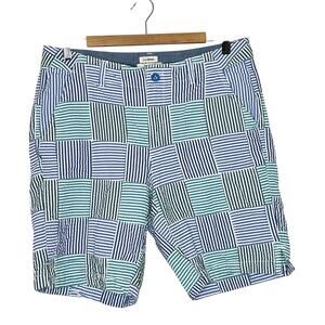 LL Bean Seersucker Patchwork Bermuda Shorts Womens Size 10 Nautical Preppy